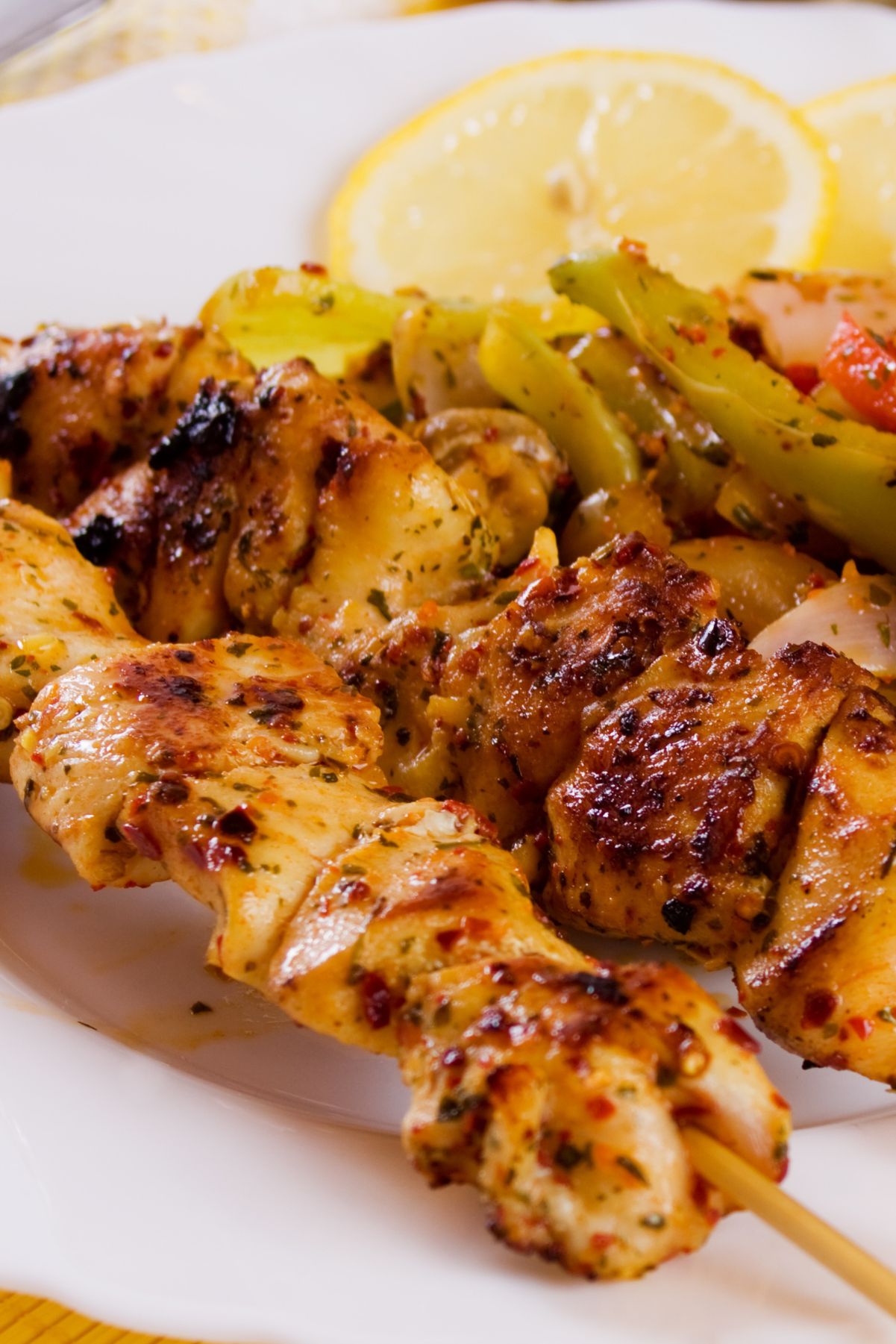 Closeup of Weight Watchers Pineapple Chicken Skewers.