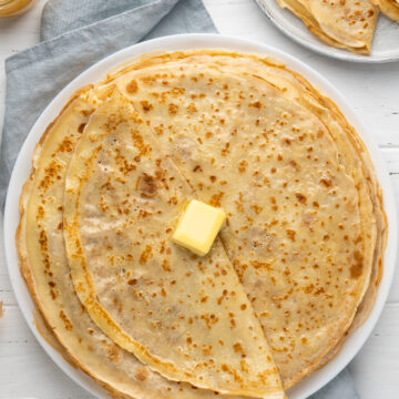 Closeup of a stack of crepes.