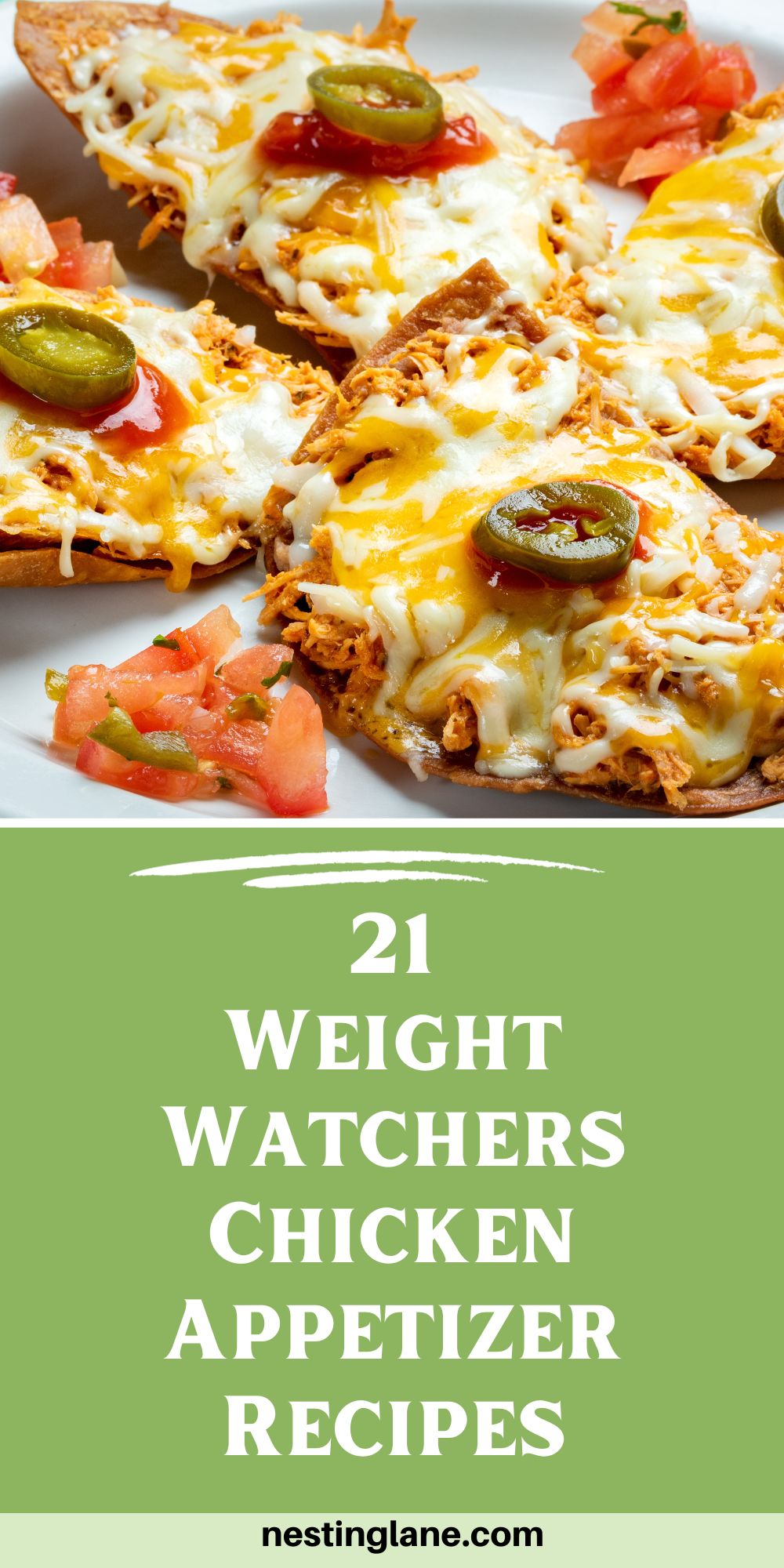 Graphic for Pinterest of 21 Weight Watchers Chicken Appetizer Recipes.