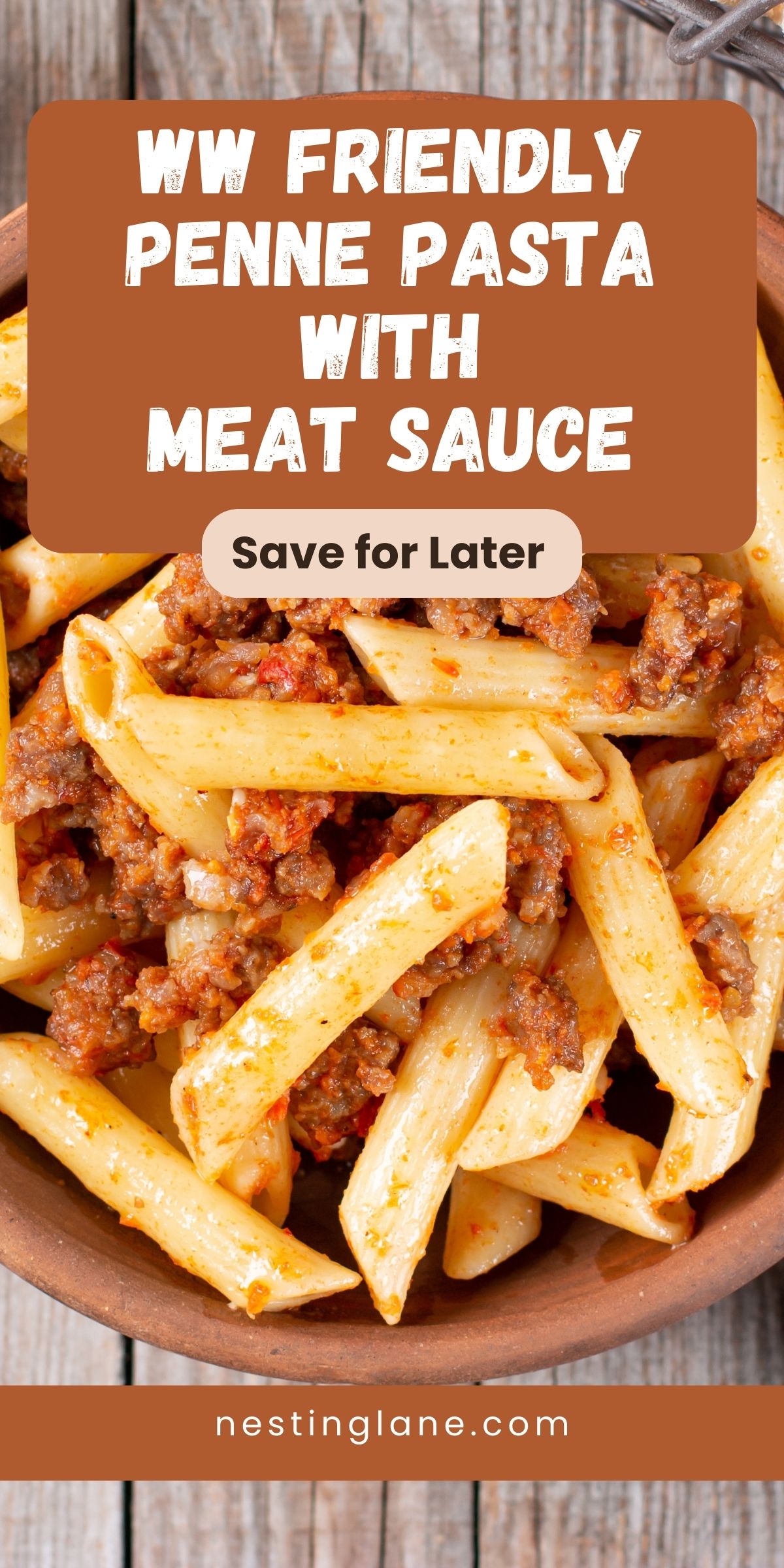 WW Friendly Penne Pasta With Meat Sauce graphic.