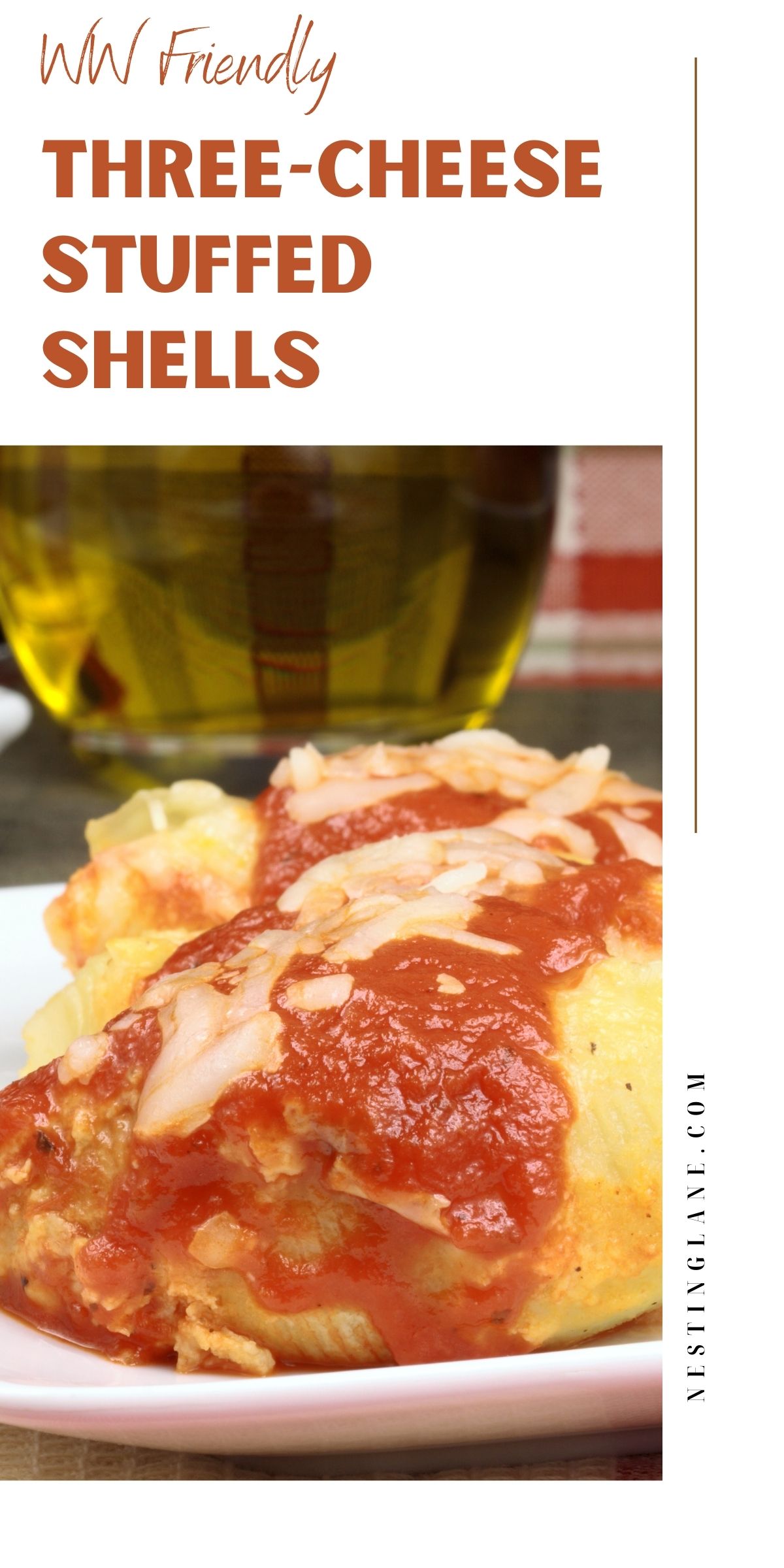 WW Friendly Three-Cheese Stuffed Shells Recipe graphic.