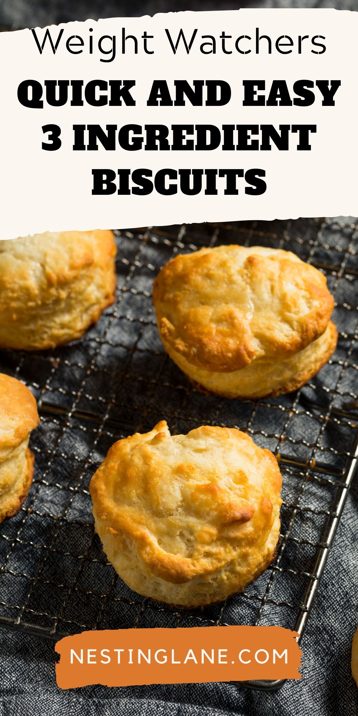 Graphic for Pinterest of Quick and Easy 3 Ingredient Biscuits Recipe.