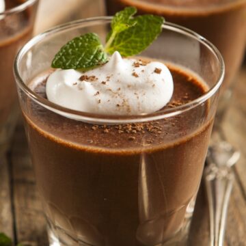 Closeup of Weight Watchers Chocolate Chocolate Pudding Recipe in a clear glass.