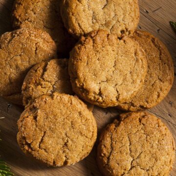 Overhead view of Weight Watchers Classic Ginger Cookies in a pile.