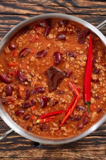 Closeup of Weight Watchers Beef and Bean Chili.