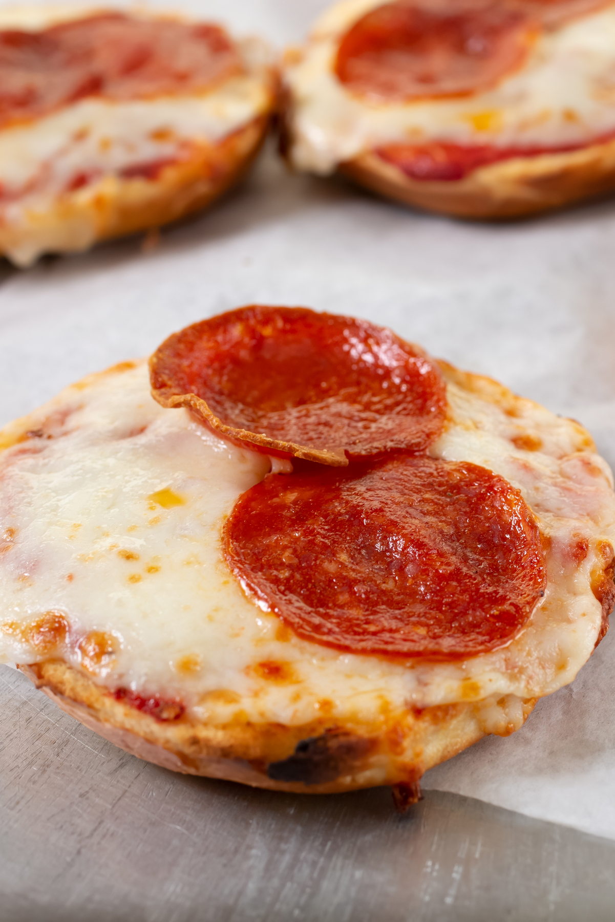 Pizza Bagel Bites on a white surface.