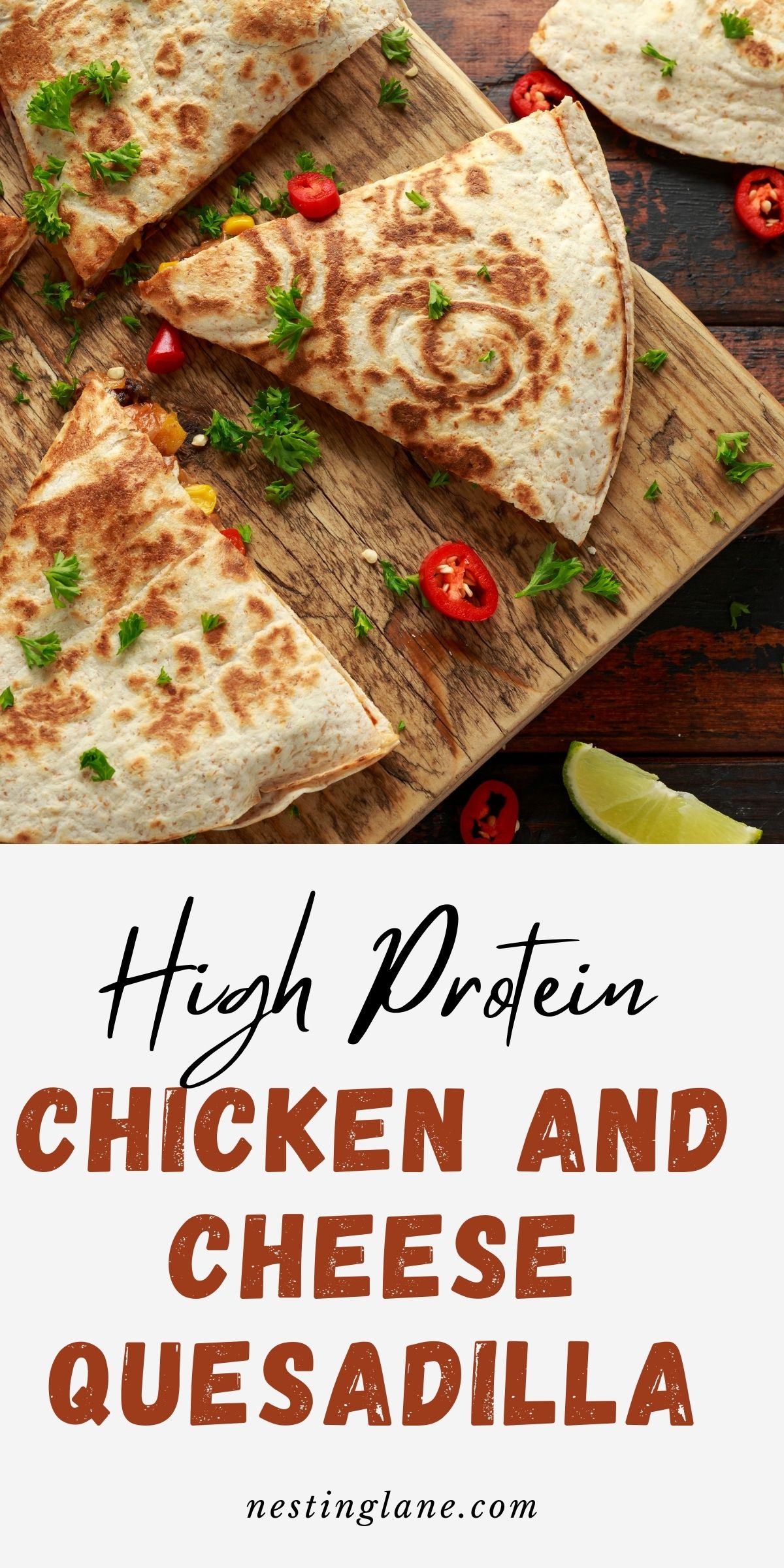 High Protein Chicken and Cheese Quesadilla graphic.
