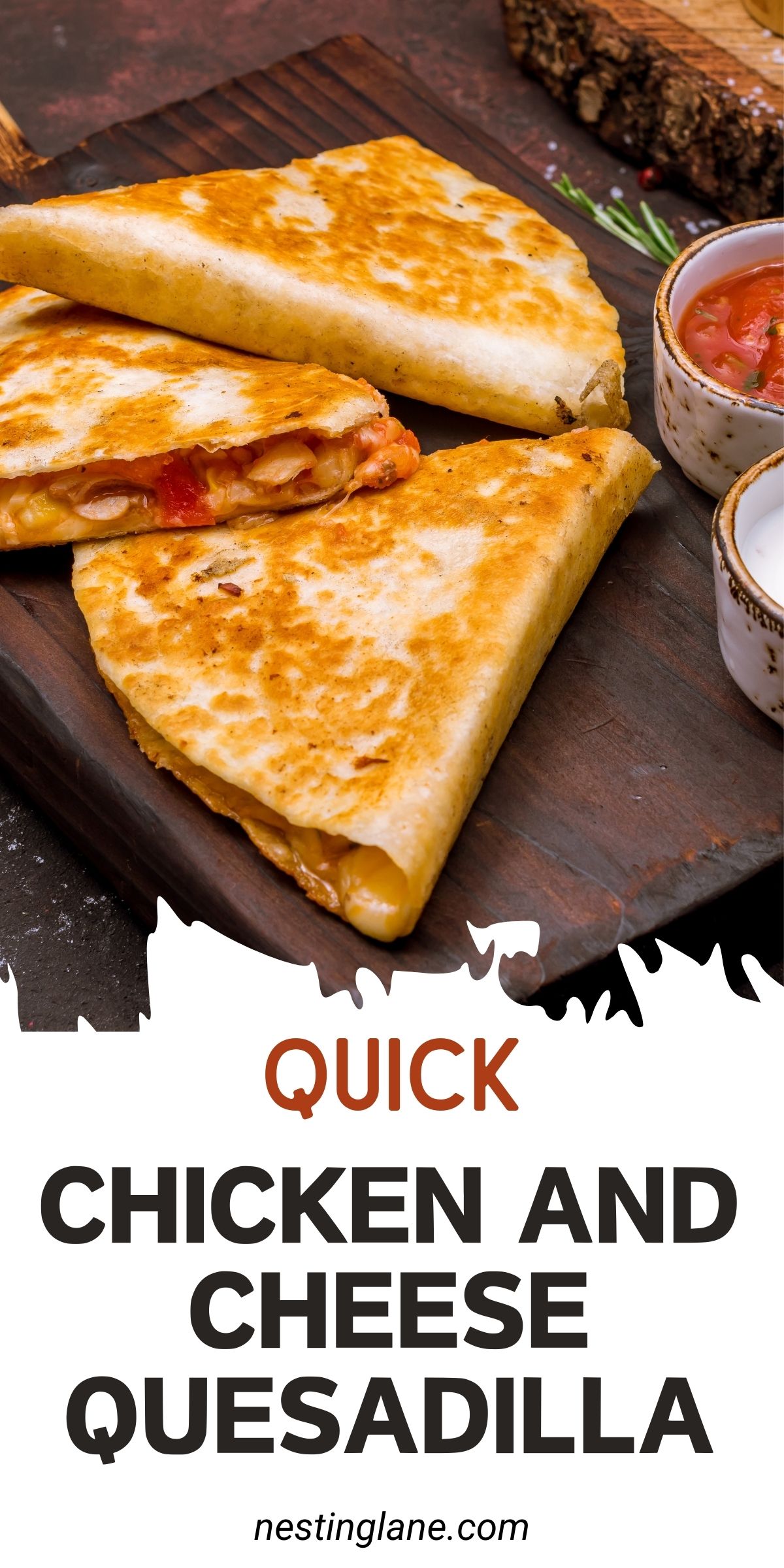 Quick High Protein Chicken and Cheese Quesadilla graphic.