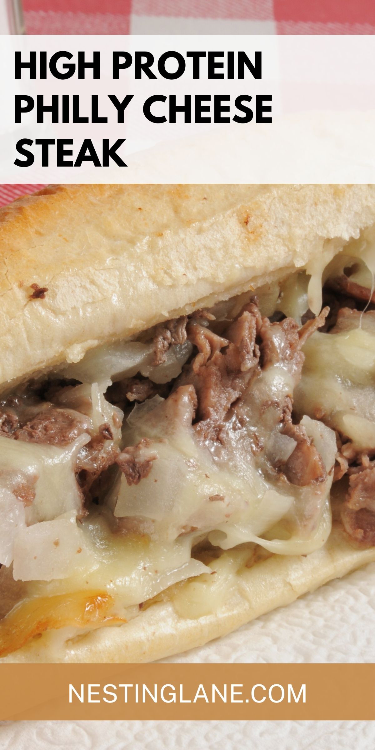 Easy High Protein Philly Cheese Steak graphic.
