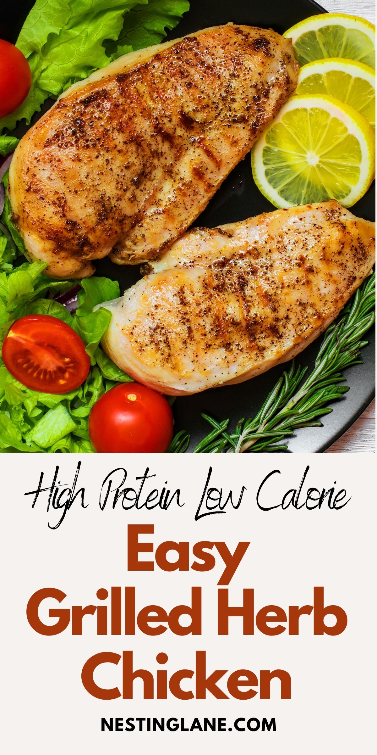 Easy High Protein Grilled Herb Chicken graphic.
