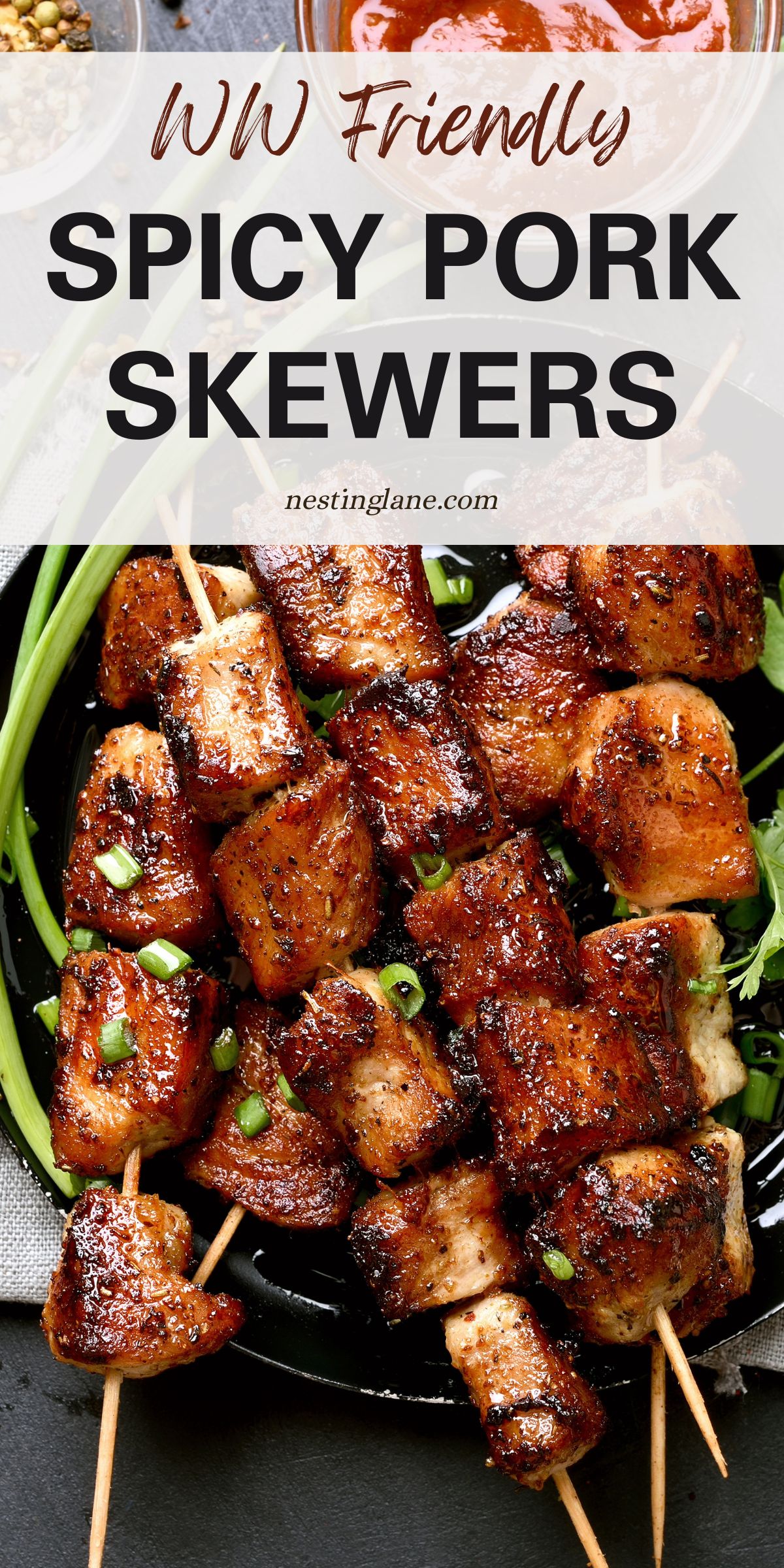 Weight Watchers Spicy Pork Skewers Recipe graphic.