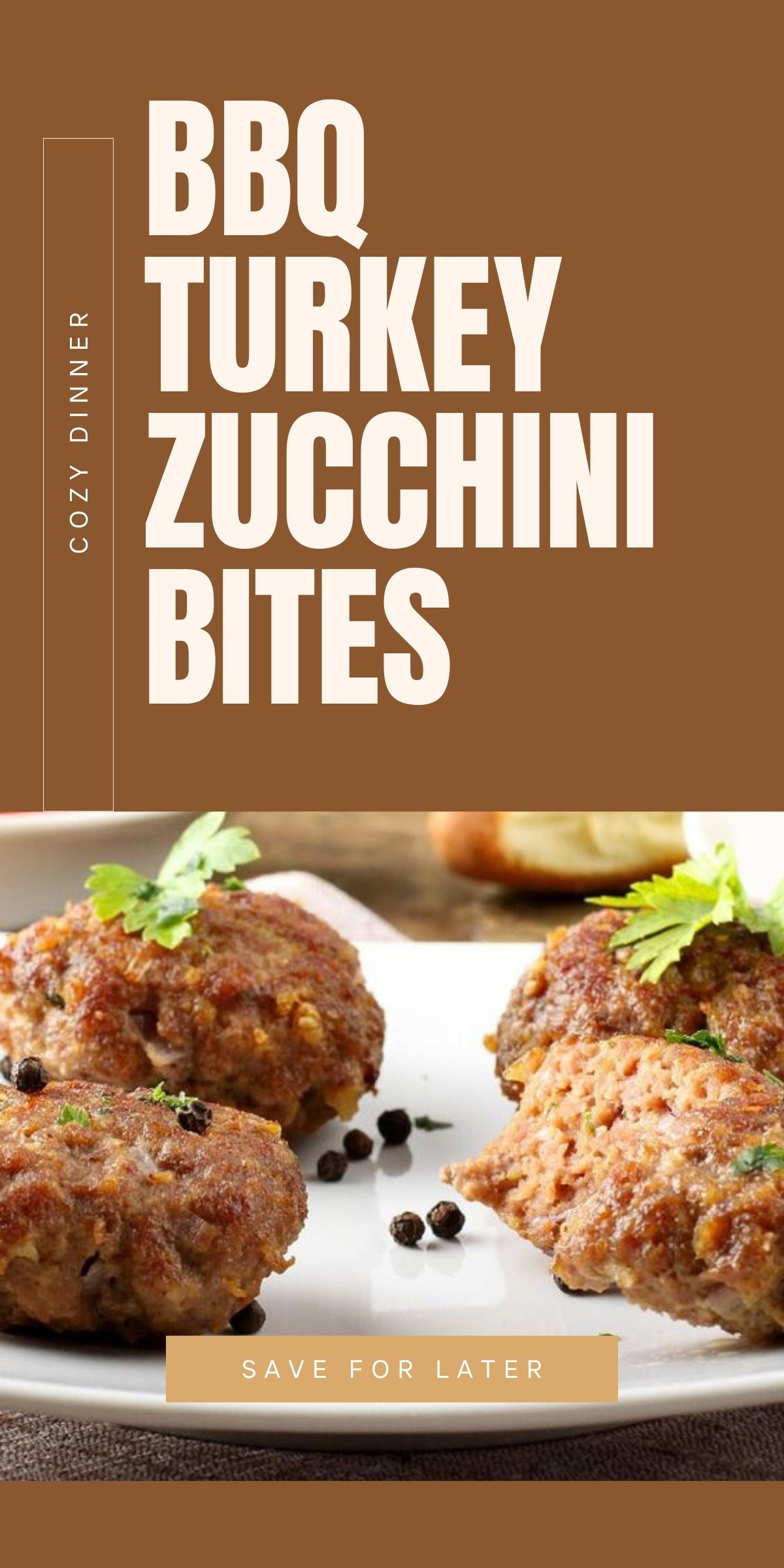 4 BBQ Turkey Zucchini Bites on a white plate graphic.