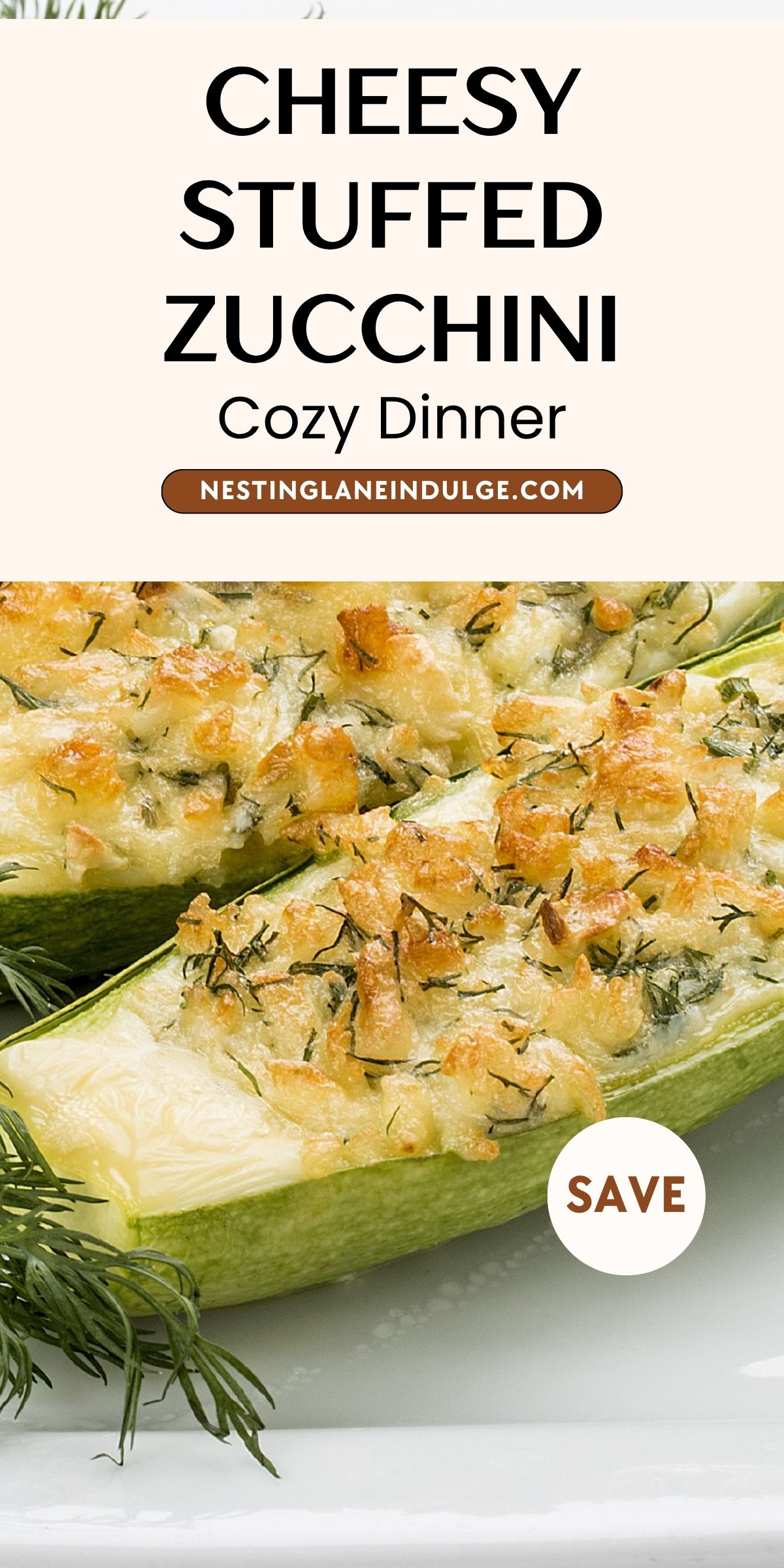 Cheesy Stuffed Zucchini on a white plate.