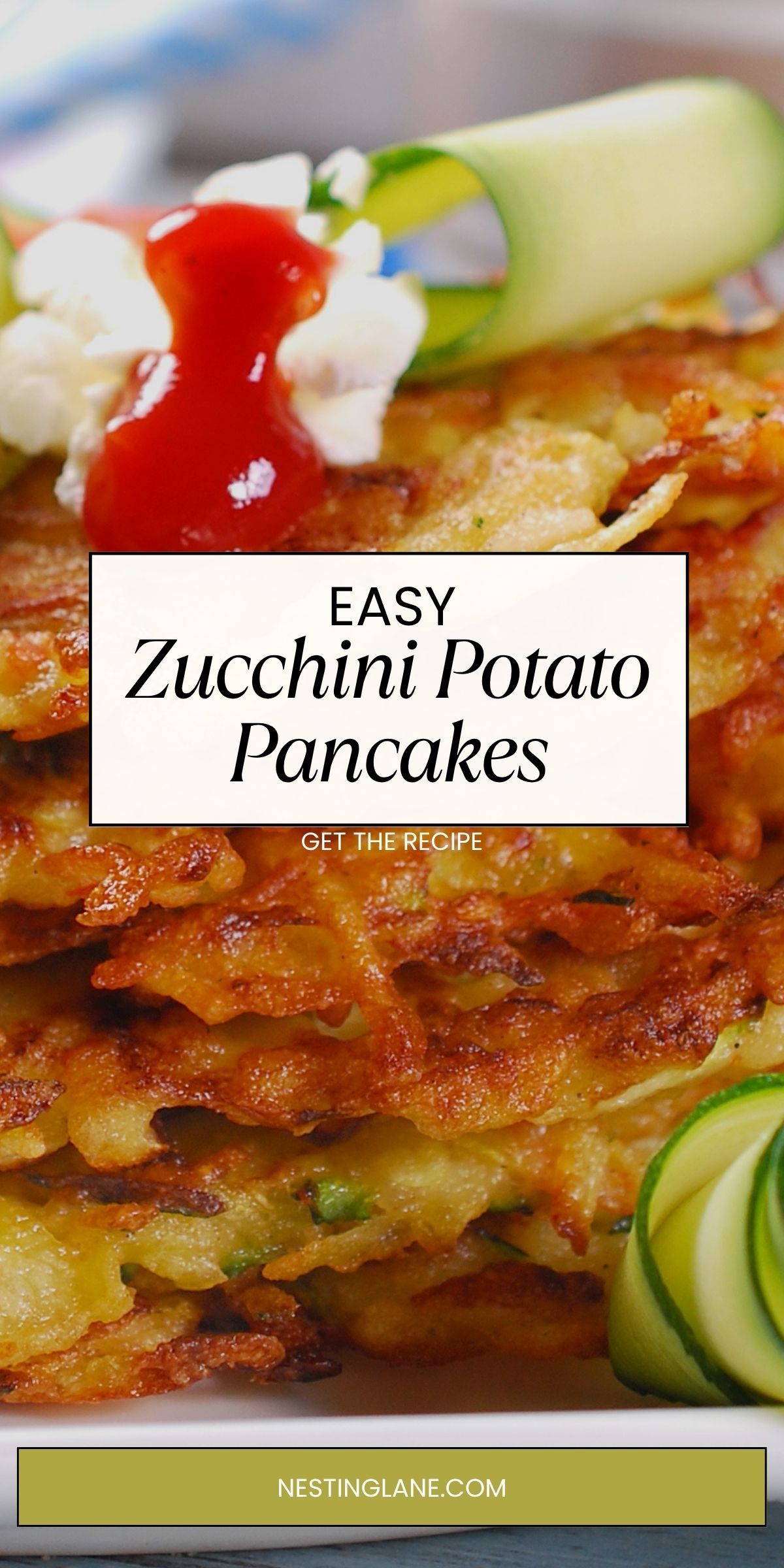 Easy Zucchini Potato Pancakes stacked on a plate.