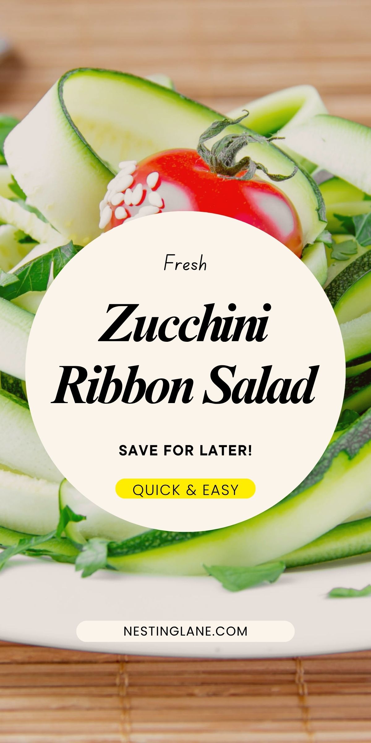 Fresh Zucchini Ribbon Salad on a white plate.