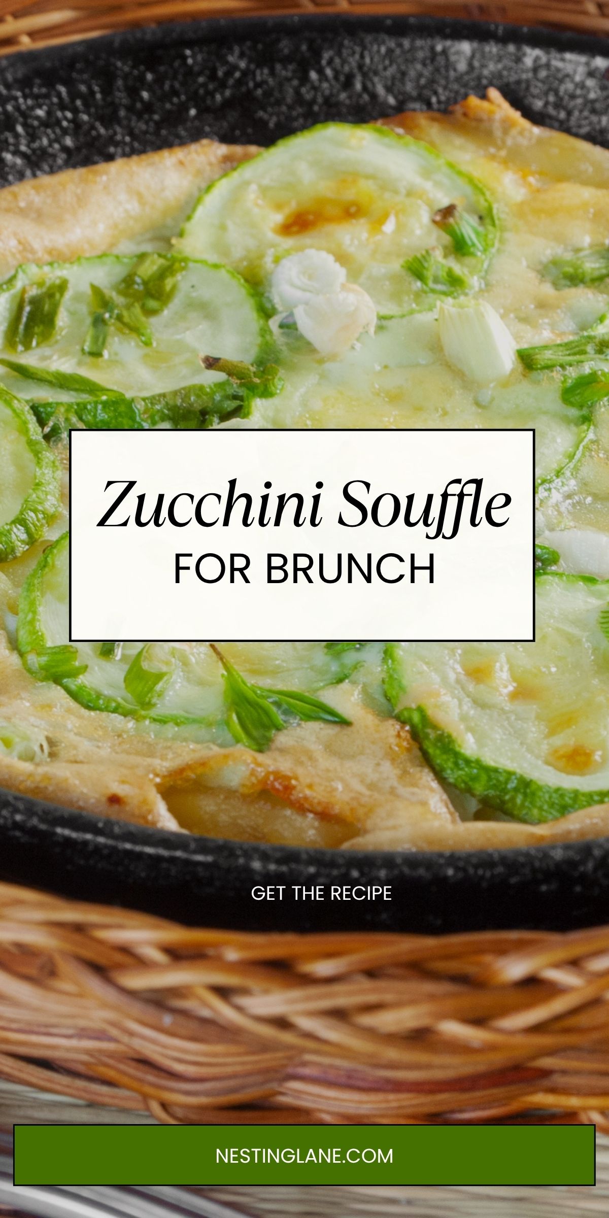 Closeup of Zucchini Souffle in a cast iron pan.