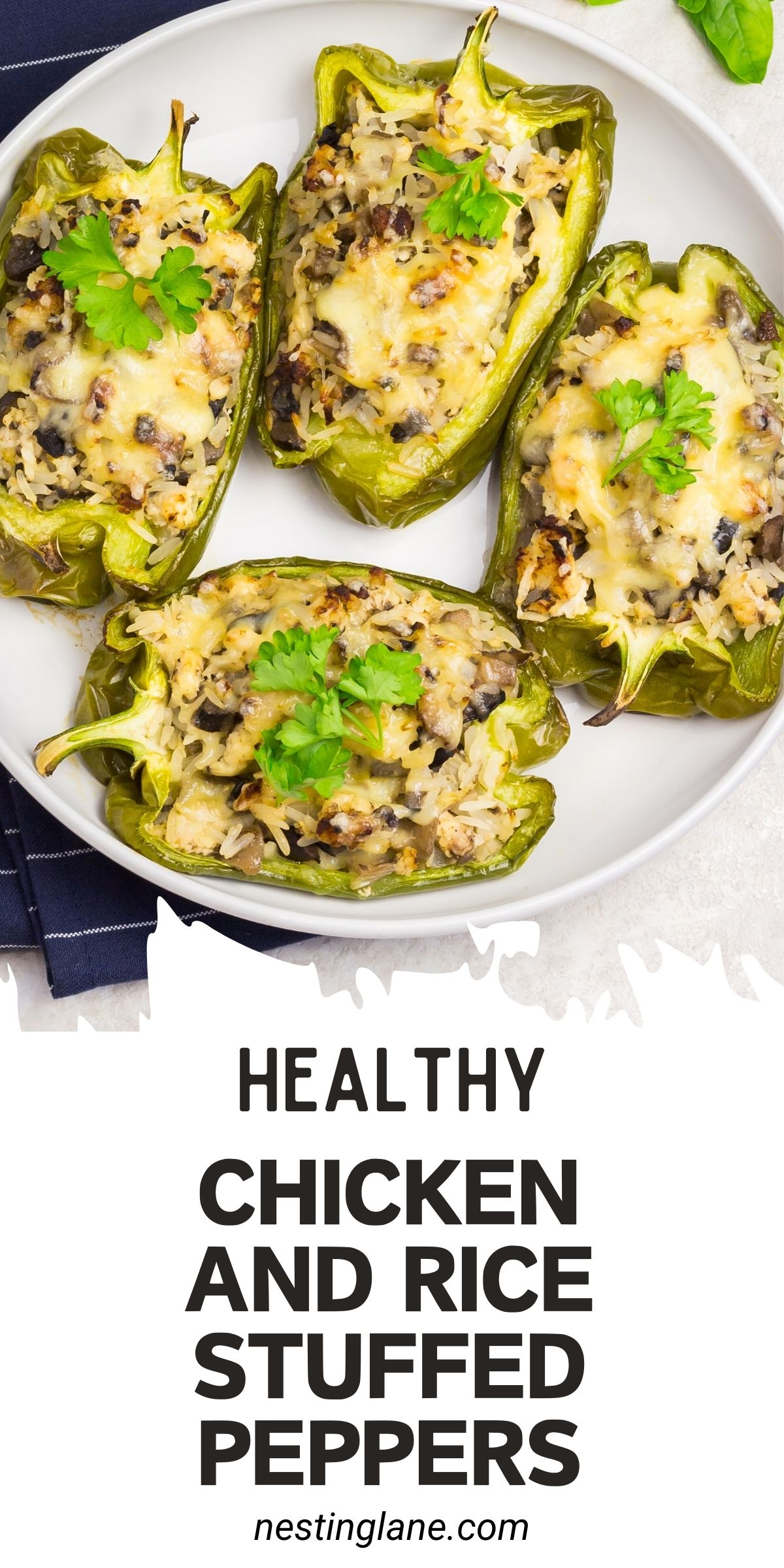 Chicken and Rice Stuffed Peppers graphic.