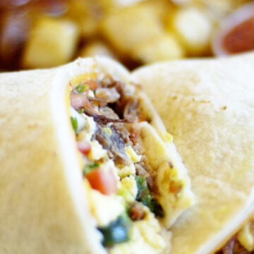 High Protein Greek Breakfast Egg Wraps on a plate.