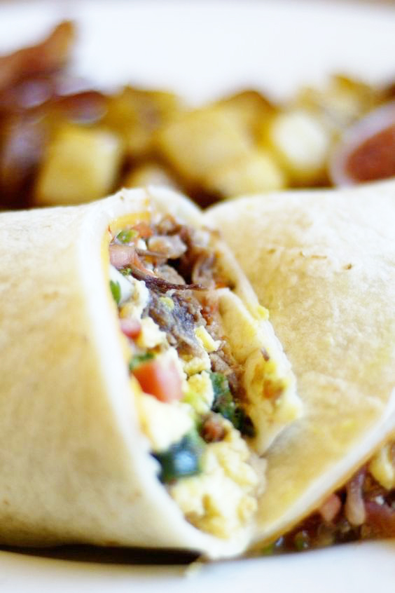 High Protein Greek Breakfast Egg Wraps on a plate.
