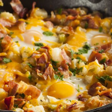 Skillet Breakfast – Egg, Bacon, and Potatoes.