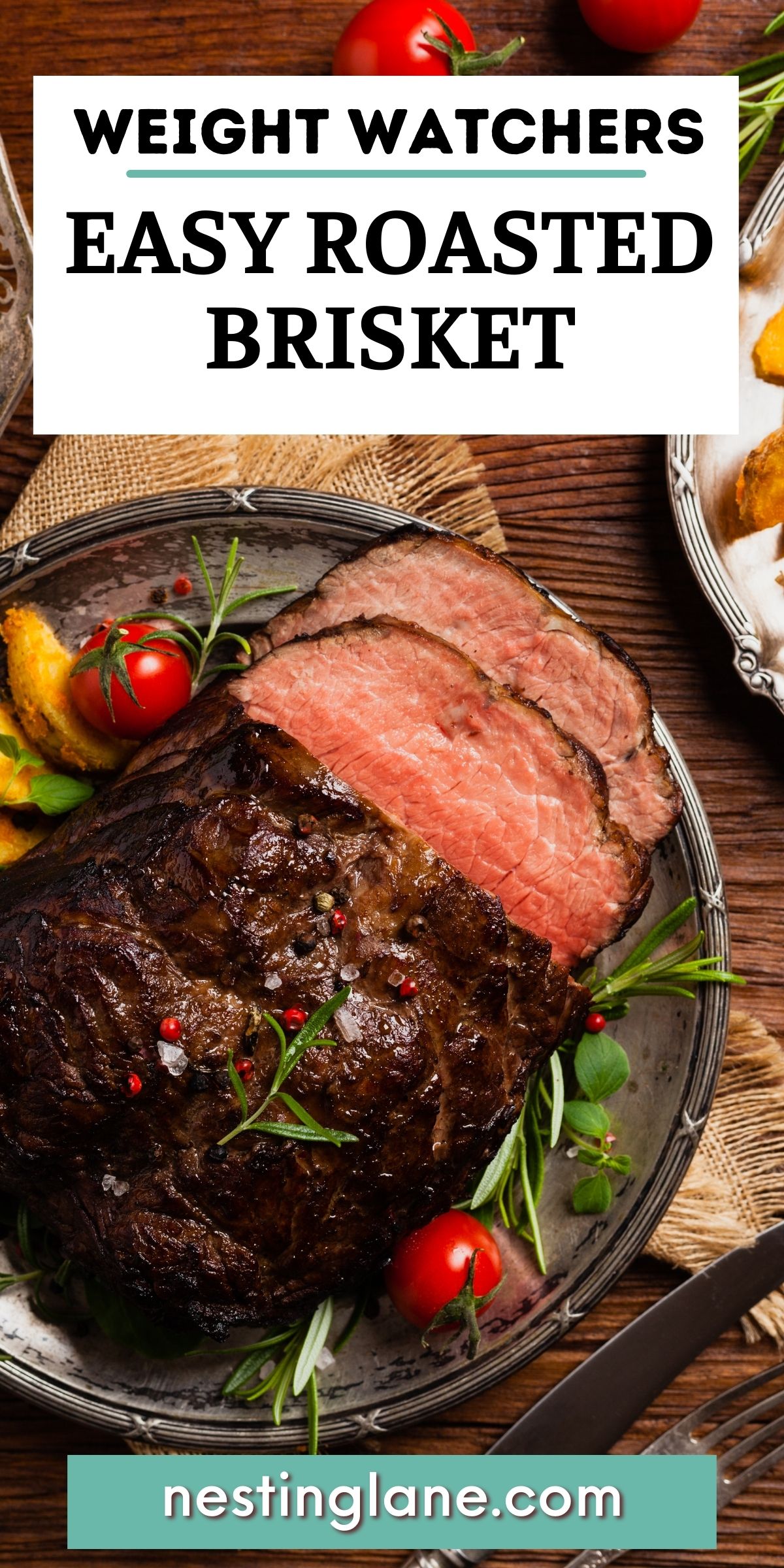 Easy High Protein Roasted Brisket Recipe graphic.