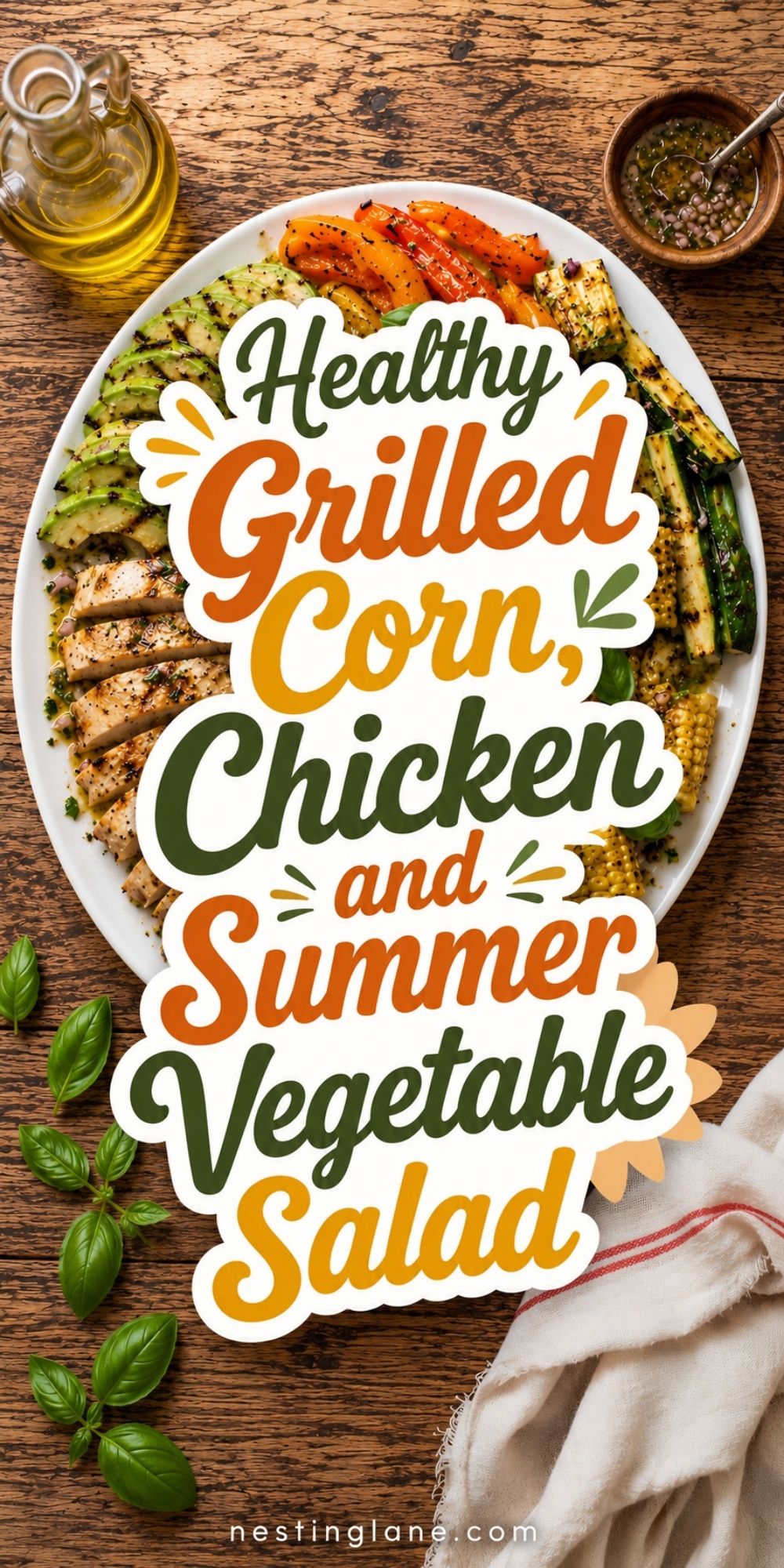 Grilled Corn, Chicken and Summer Vegetable Salad graphic.