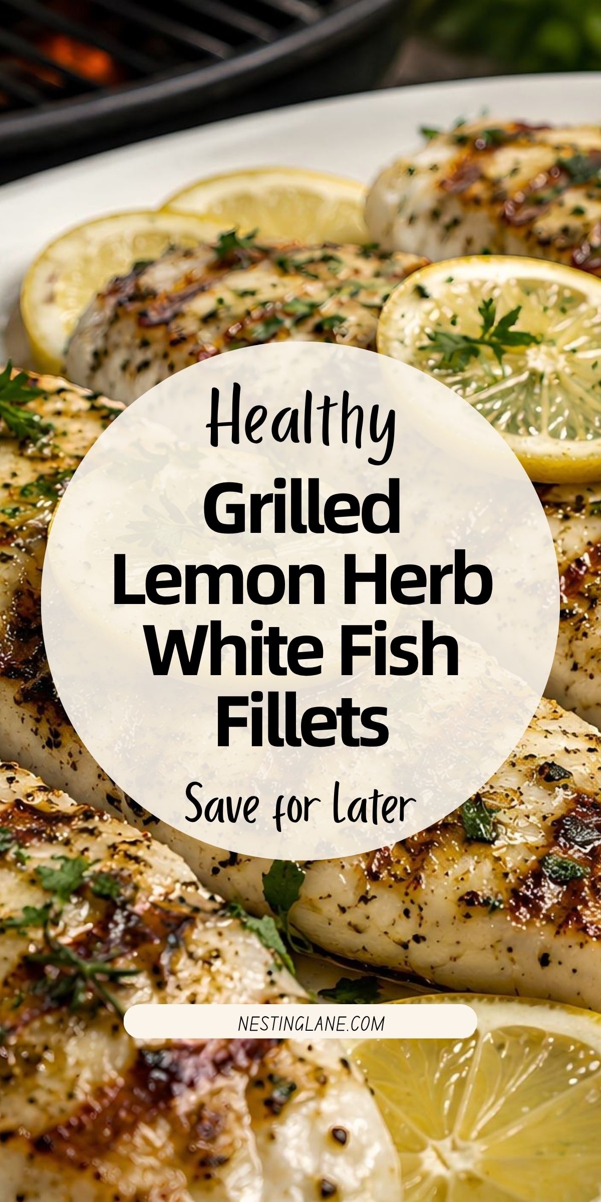 Grilled Lemon Herb White Fish Fillets graphic.