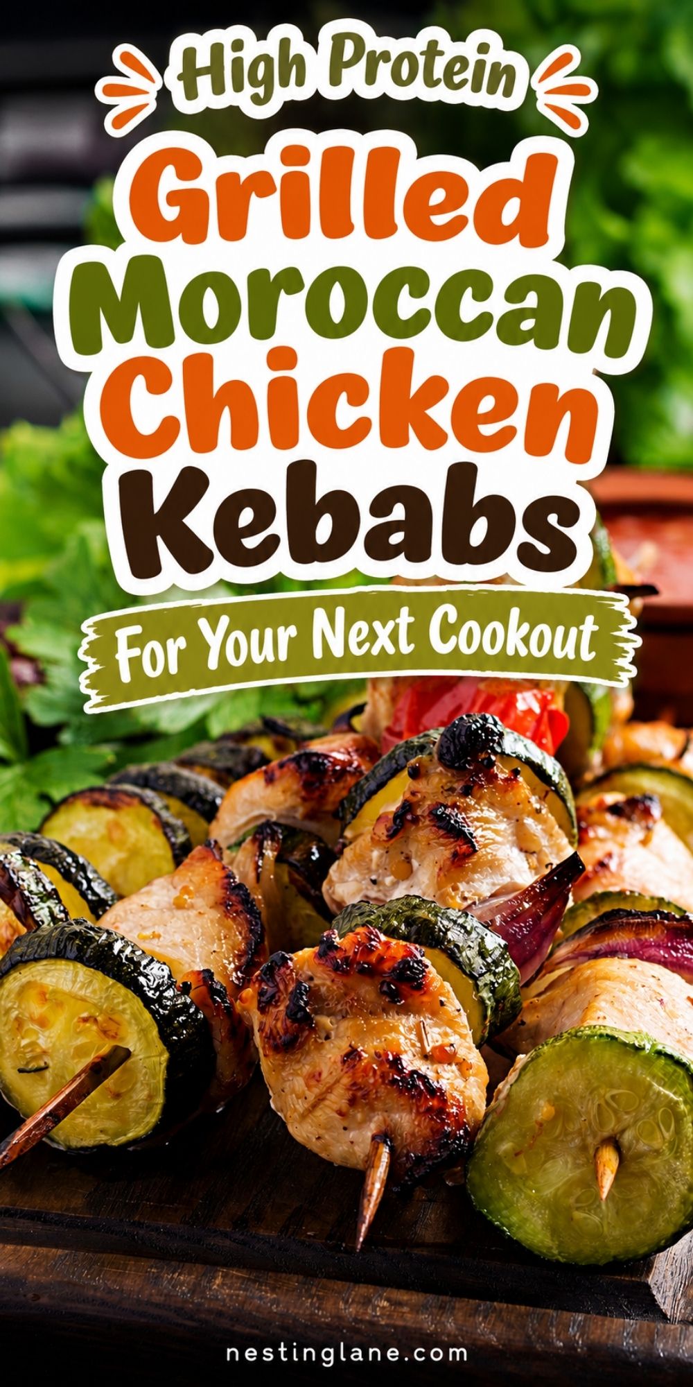Grilled Moroccan Chicken Kebabs graphic.