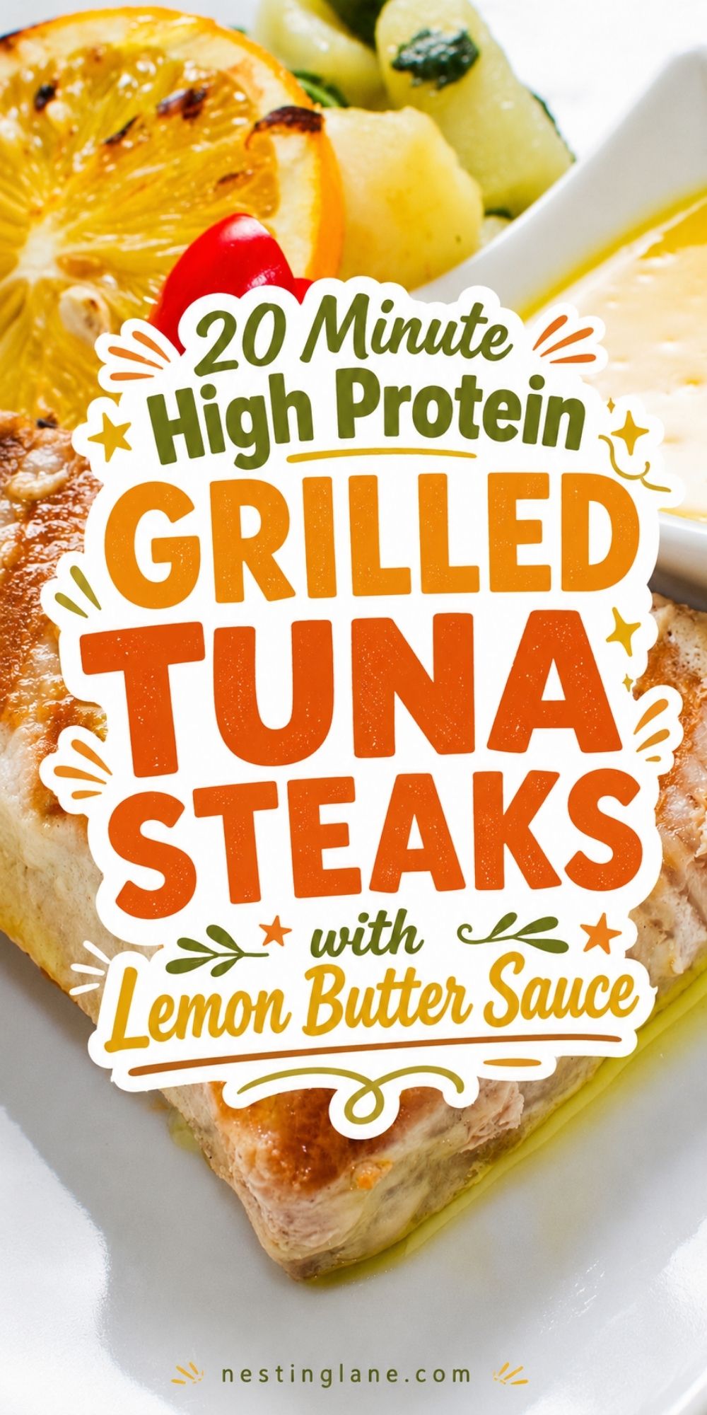 Grilled Tuna Steaks with Lemon Butter Sauce graphic.